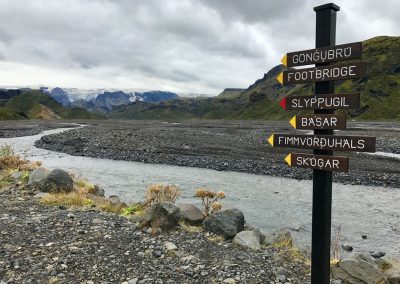 Sign post in Thorsmork showing the way to Fimmvörðuháls