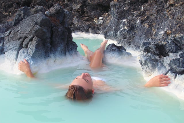 Tourist relaxing in Blue Lagoon Spa